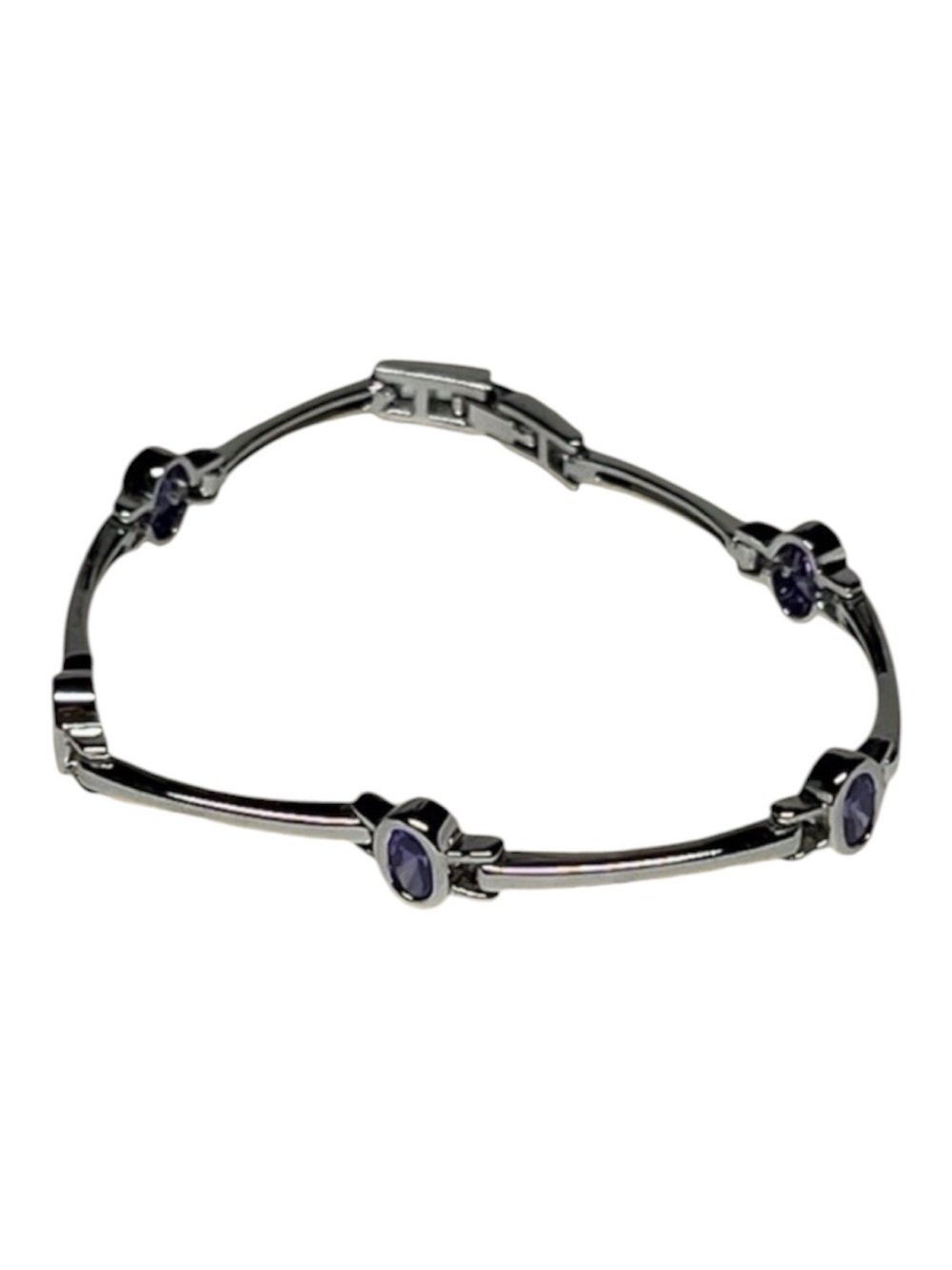Silver Tone Purple Stone Link Bracelet 7” Elegant Minimalist Jewelry Womens